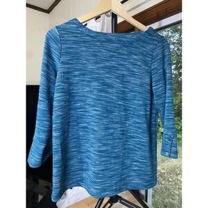 Women's Petite Small Croft & Barrow 3/4 Length Sleeve Blue Crewneck Top